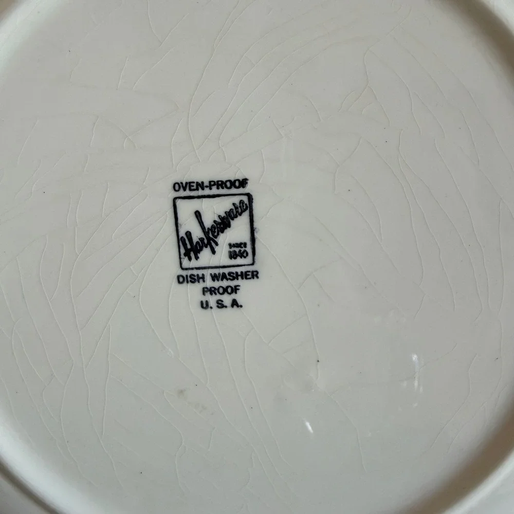 Vintage Harkerware Mosaic Mustard Cake Set MCM Plate Server 4 Dessert Plates